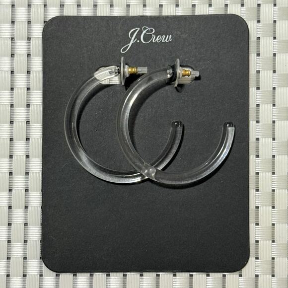NEW | J. Crew | Clear Translucent Lightweight Lucite Hoop Earrings (RET $25) - Picture 1 of 2